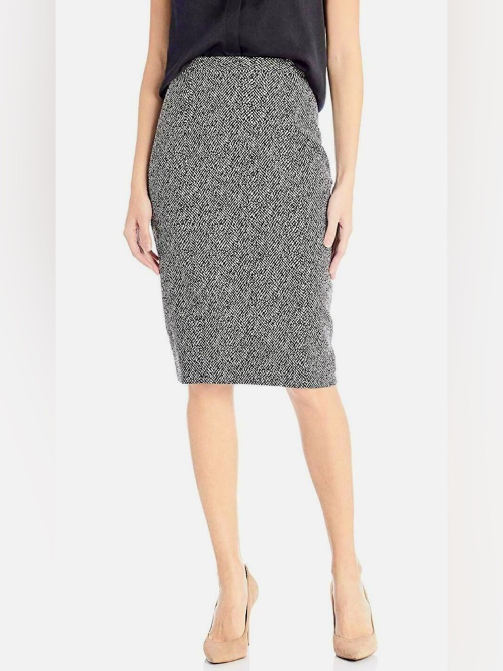 Kasper NWT Textured Knit Jacquard Pencil Skirt Size 14 Black & White